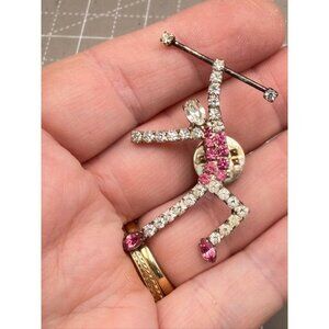 Vintage Rhinestone Pink and Clear Baton Twirler Pin 2"